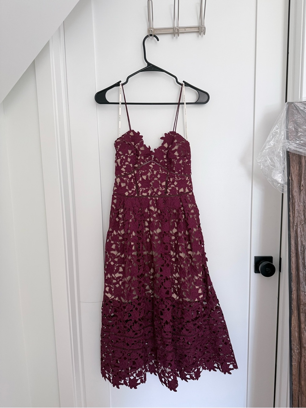 Self-Portrait Burgundy Lace Midi Dress